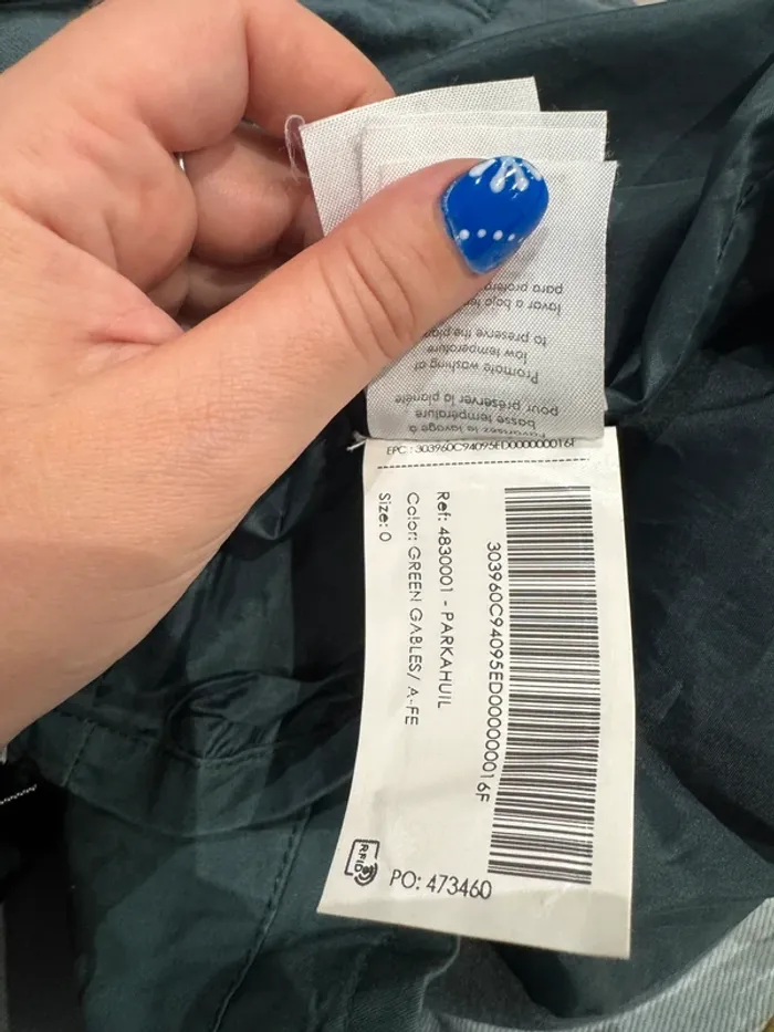 Manteau parka bleu/vert cache cache - photo numéro 9