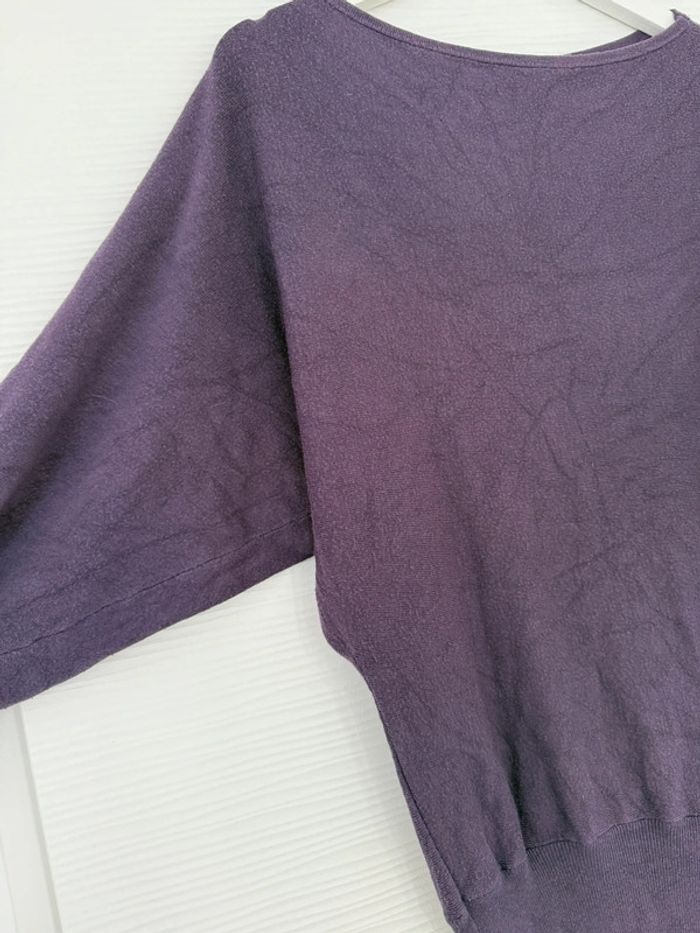 Haut pull d’hiver long violet foncé manches bouffantes - photo numéro 4