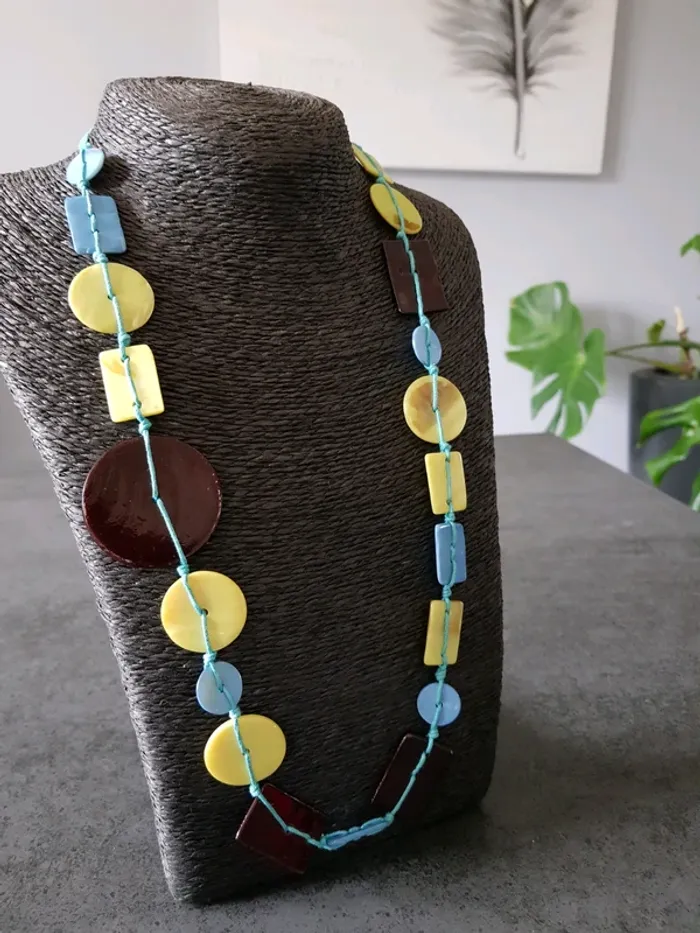 Collier sautoir fantaisie bleu/vert/marron neuf - photo numéro 3