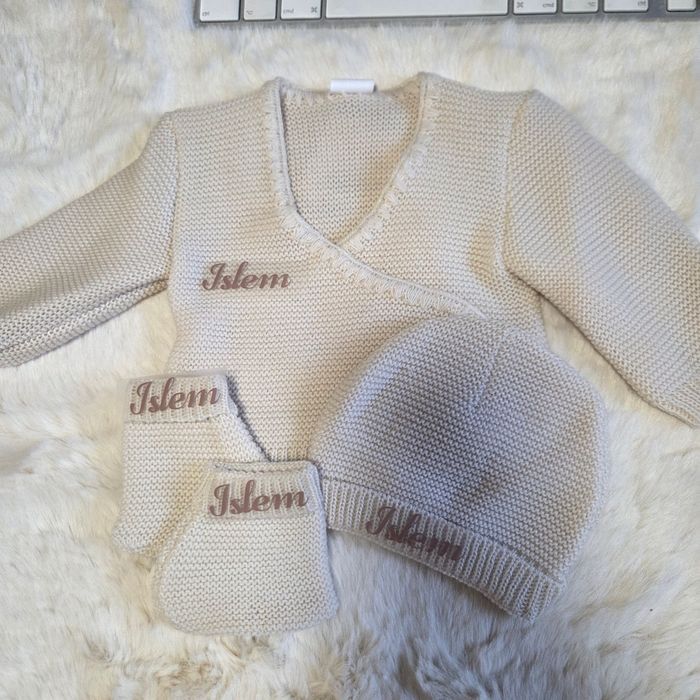 Tenue bébé 4 pièces maille beige - photo numéro 2