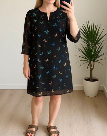 Robe en toile noire motifs papillons oiseaux taille 40 - IKKS