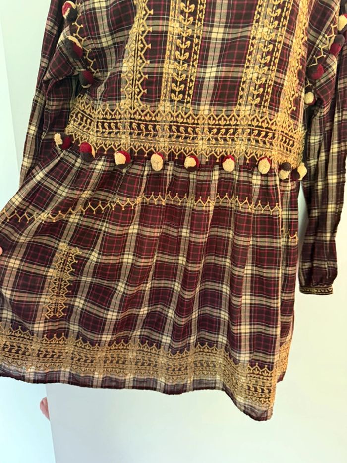 Robe rouge à carreaux et pompons Zara - photo numéro 4