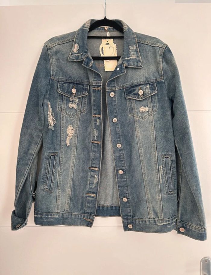 Veste jean vestido M bleu denim manches vest manteau blouson Giacca chaqueta destroy jacket jas - photo numéro 3
