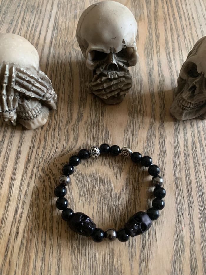 Bracelet Skull noir et acier