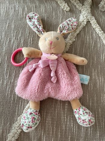 Peluche doudou plat 24cm Baby Nat Lapin beige et rose poudré clair très bon état