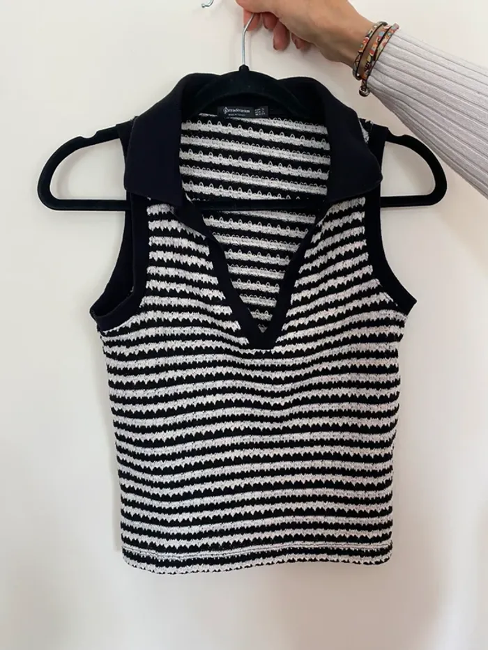 débardeur en crochet maille rayé stradivarius noir et blanc taille S