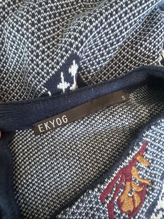 Pull en maille bariolée bleu marine et blanc Ekyog T34/36 S - photo numéro 6