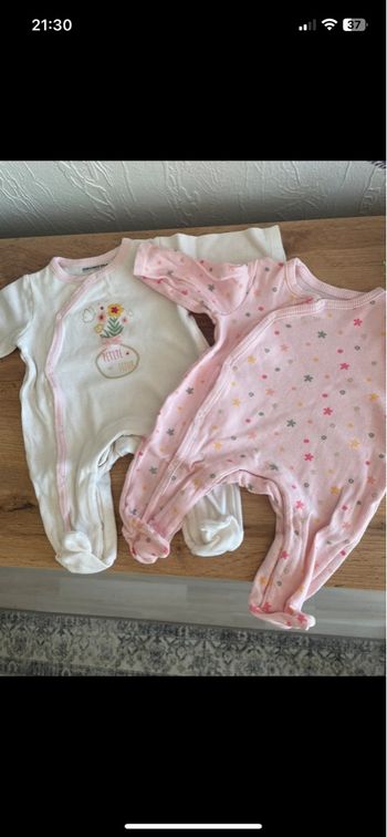 Lot de 2 pyjamas ouverture avant côtelé rose & blanc orchestra bb 1 mois