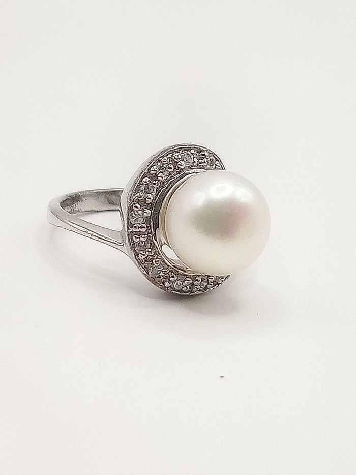 Anello vintage donna argento 925 zirconi perla misura 13.5 - photo numéro 5