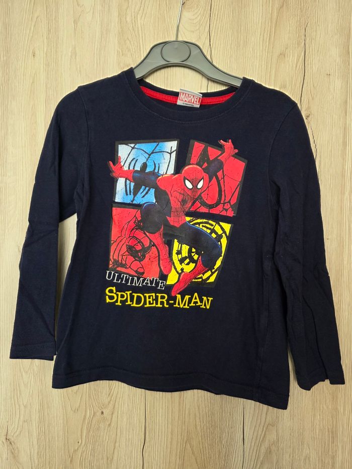TEE-SHIRT MANCHE LONGUE GARÇON SPIDER-MAN MARVEL BLEU MARINE TAILLE 6ANS