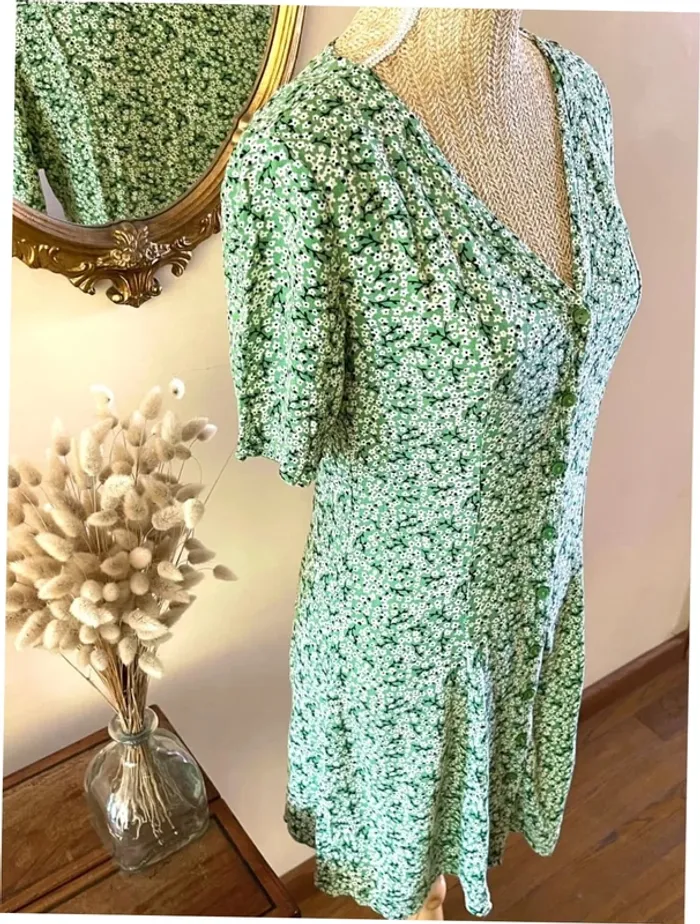 Robe Fleurie Verte - Monki - Taille XS - photo numéro 9