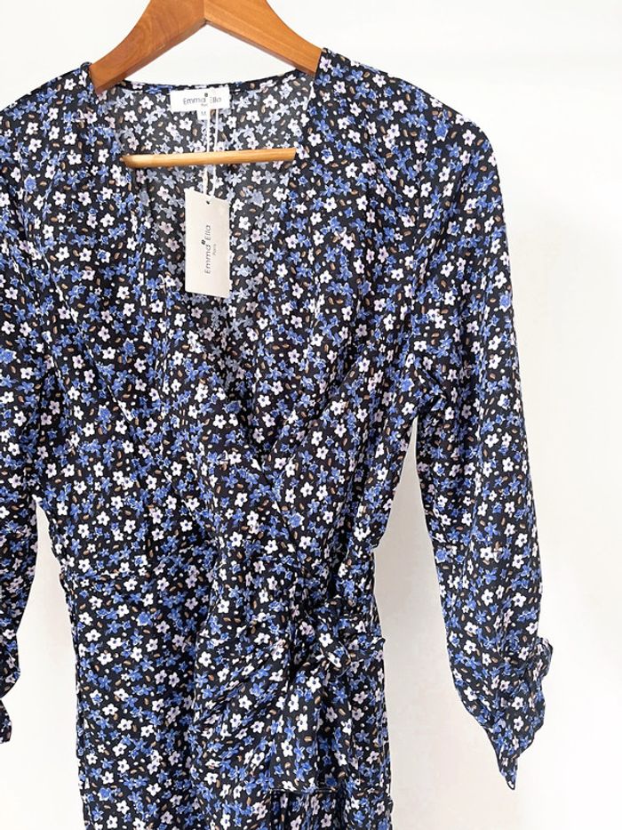 🌟 Robe à fleurs élastique bleu marine et noir - photo numéro 14