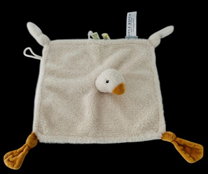 B6142❤️  Doudou Plat/Mouchoir Oie Canard Goose Blanc Écru Little Dutch