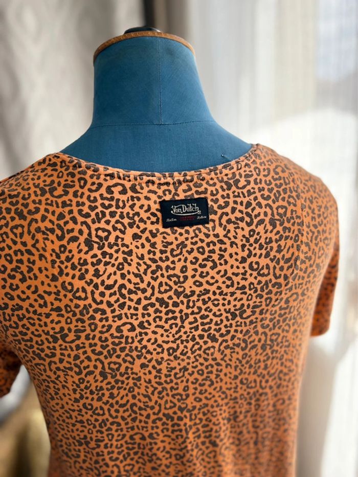 T shirt Von Dutch - motif léopard - orange/noir - taille S/36 - en très bon état - photo numéro 3