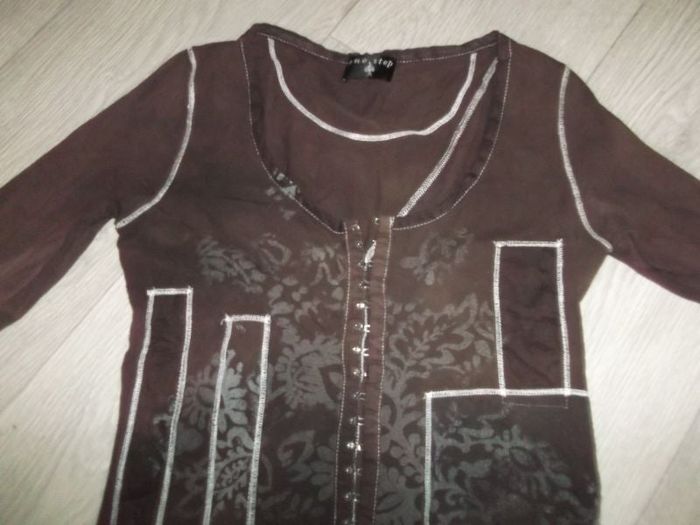 Tee shirt ONE STEP marron coutures apparentes blanches 36 TBE