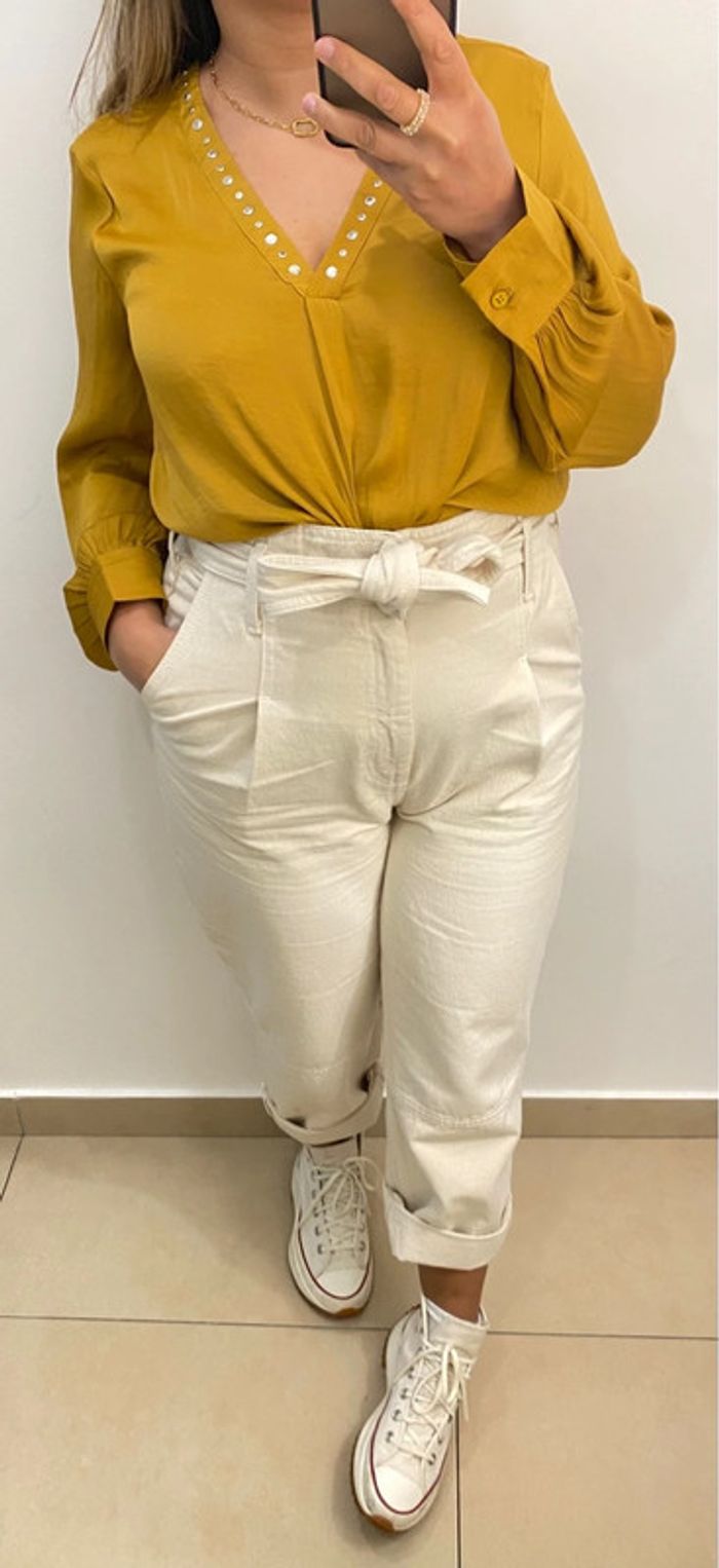 Superbe Blouse Col V Moutarde Taille M - photo numéro 2
