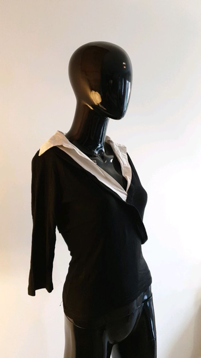 T shirt manche 3/4 avec col chemisette - photo numéro 2