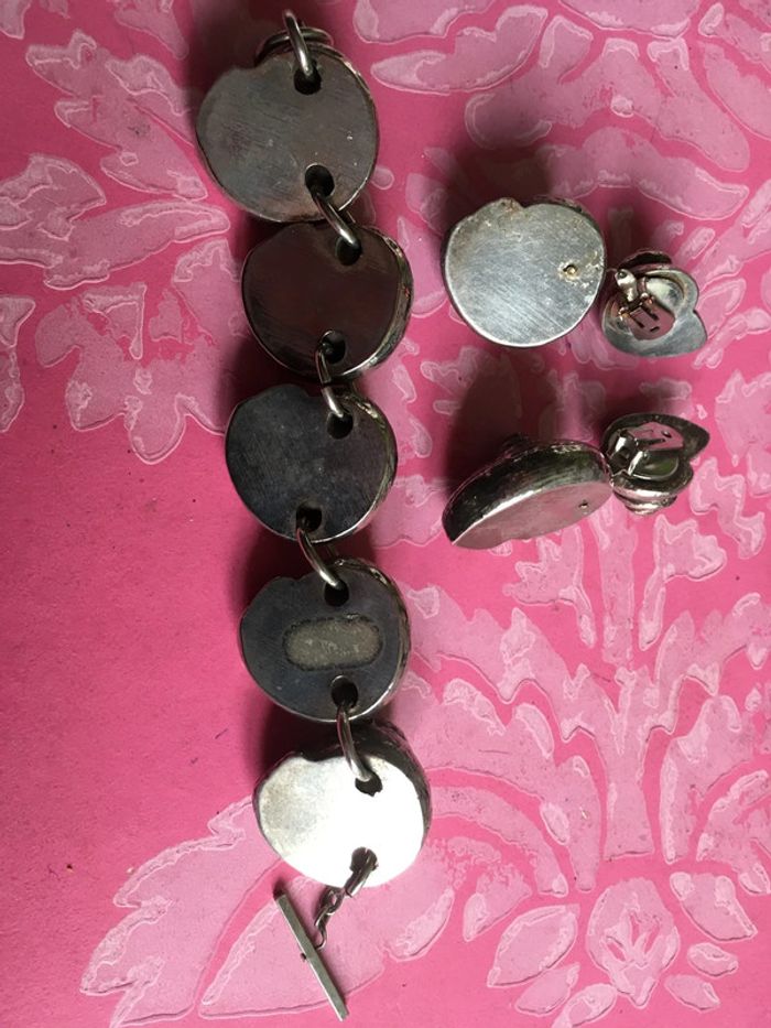 Ensemble bracelet et boucles d’oreilles clips argentés forme coquillage spirale vintage 80 - photo numéro 2