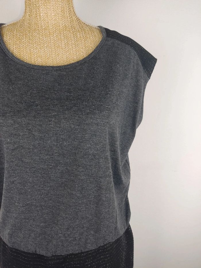 Robe bi-matière manches courtes noir argenté et gris taille 38 School Rag - photo numéro 4