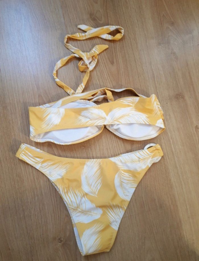 Maillot de bain 2 pièces jaune imprimé palmier 40 - photo numéro 4