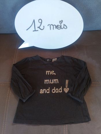 Tee shirt chemise manches longues Fille 12 mois Me Mum and Dad Maman Papa cœur Tao