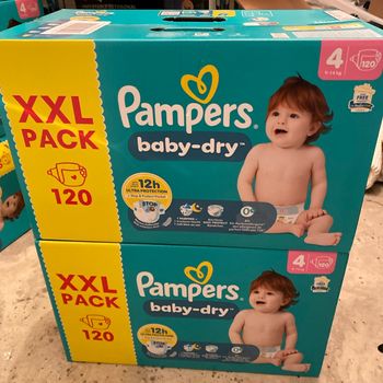 2 cartons de couches Pampers baby dry taille 4