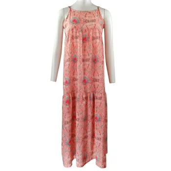Robe longue IKKS tie and dye rose et bleue, coupe fluide, fines bretelles, taille S A1207
