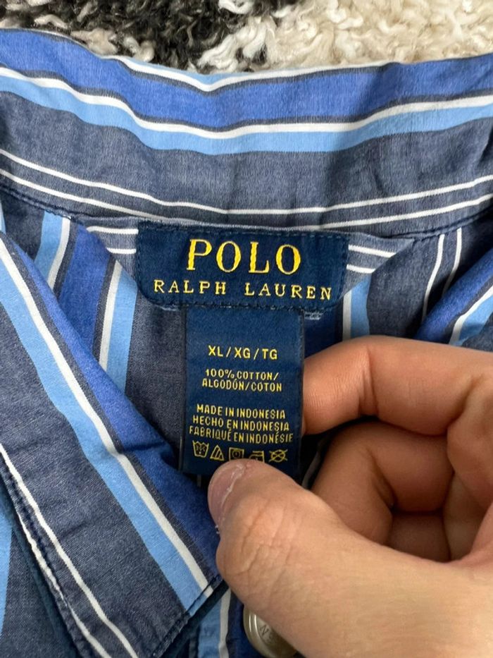 Chemisette, haut de pyjama Ralph Lauren rayé bleu et blanche taille XL - photo numéro 3