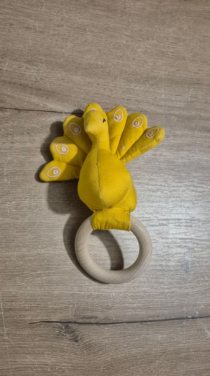 Hochet paon bois et tissus - photo numéro 4