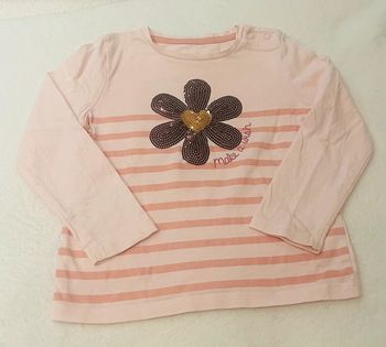 Tee shirt manche longue rose avec fleur 18 mois 84-89cm Inextenso