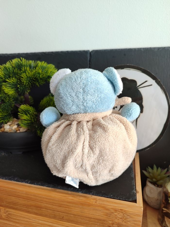 peluche Doudou ours boule Musti mustela écharpe bleu blanc beige marron poche PE0230 - photo numéro 2