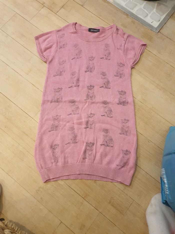 Robe pull 5 ans rose avec chat