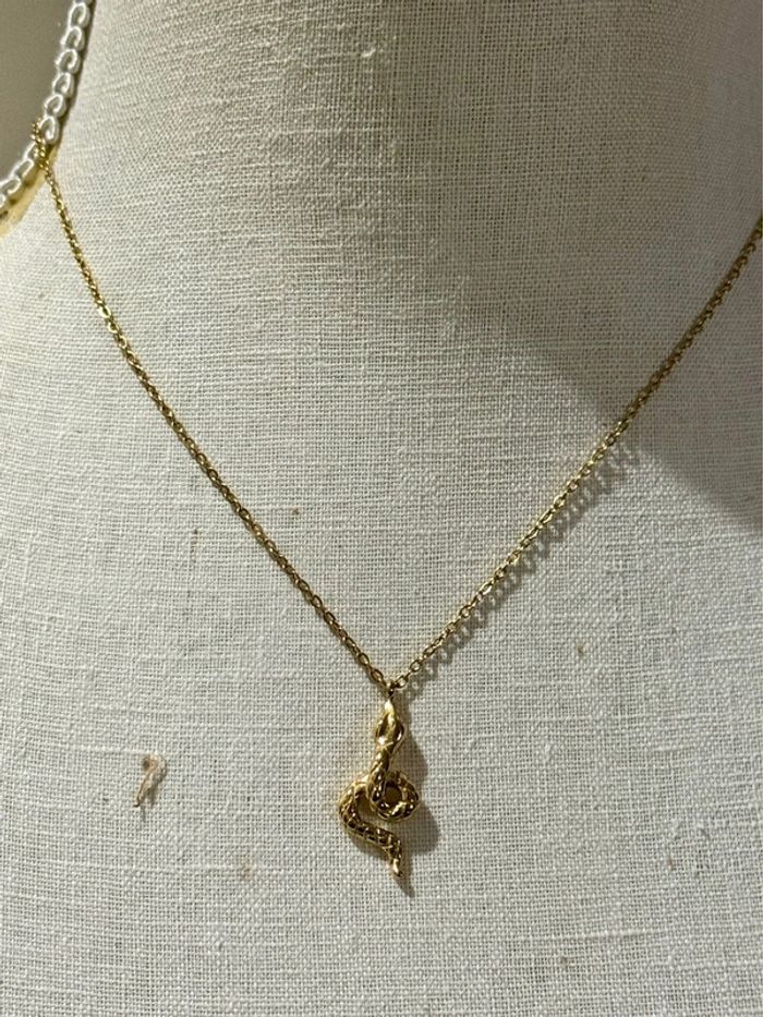 Collier réglable acier inoxydable or pendentif serpent - photo numéro 5