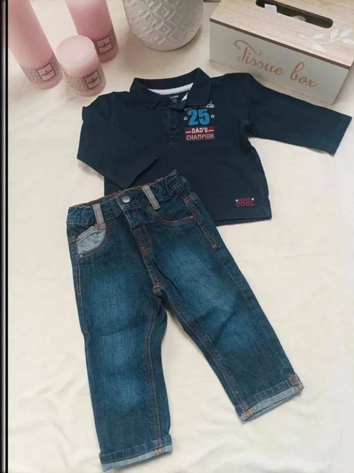 Ensemble polo manches longues et jean Kiabi garçon 12 mois
