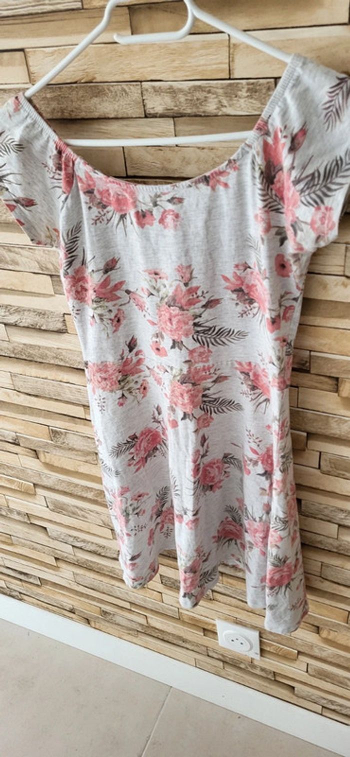 Robe patineuse la halle 16 ans XS fleurs grises et roses - photo numéro 2