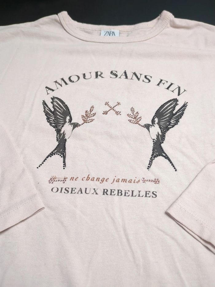T-shirt rose Zara amour sans fin strass 8 ans manches longues - photo numéro 2