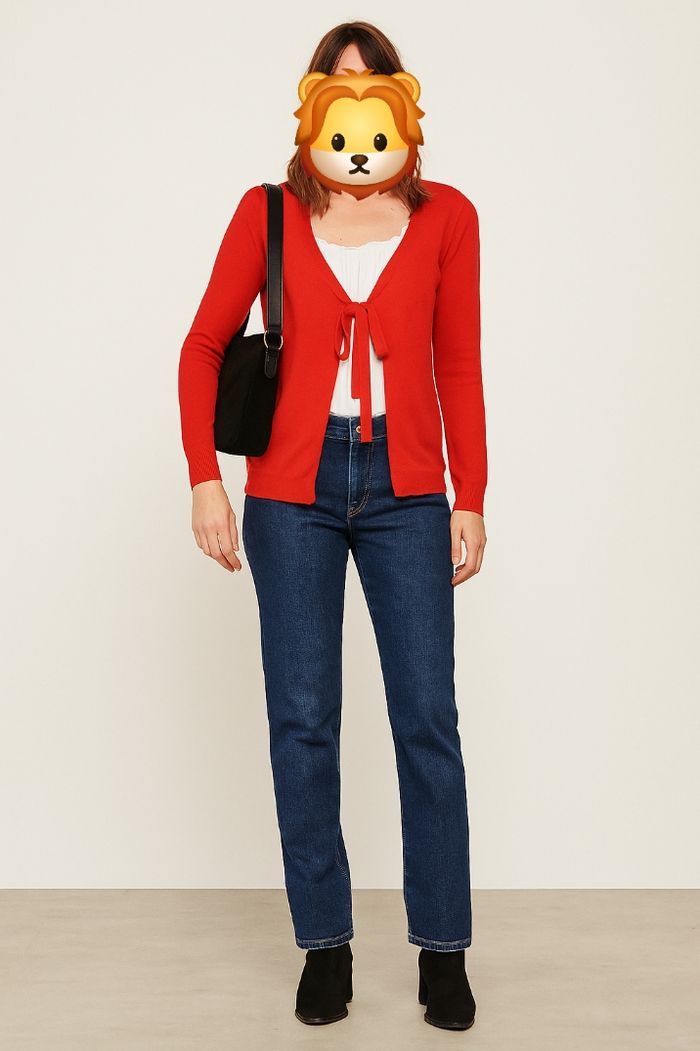 Esprit Cardigan 2en1 TFr38- Col Rond -Cardigan Corail & Empiècement central Blanc - photo numéro 2