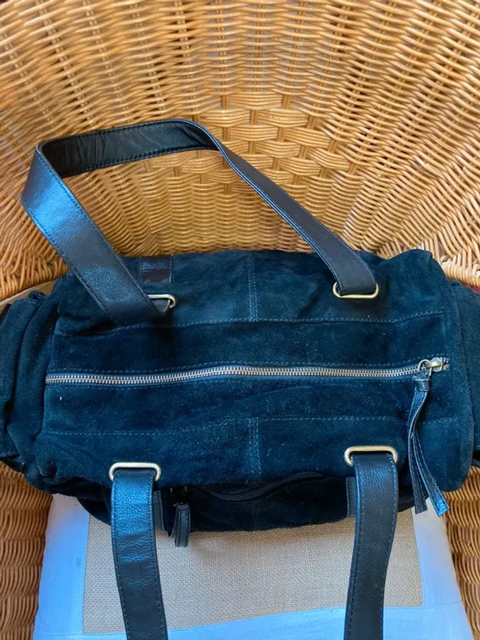 Sac vintage en cuir et croûte de cuir noir très bon état [ref 2506SBl 112] - photo numéro 14