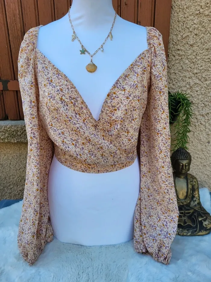 Crop top fleuri liberty ivoire multicolore shein taille 52