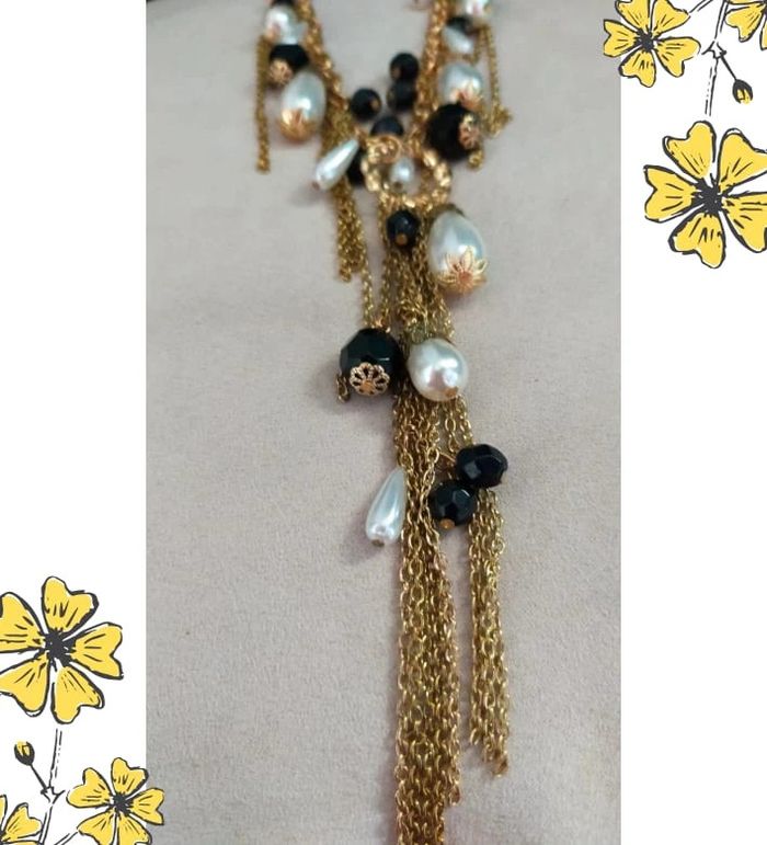 Collier chaîne dorée à pampilles noires & perles nacrées - photo numéro 16