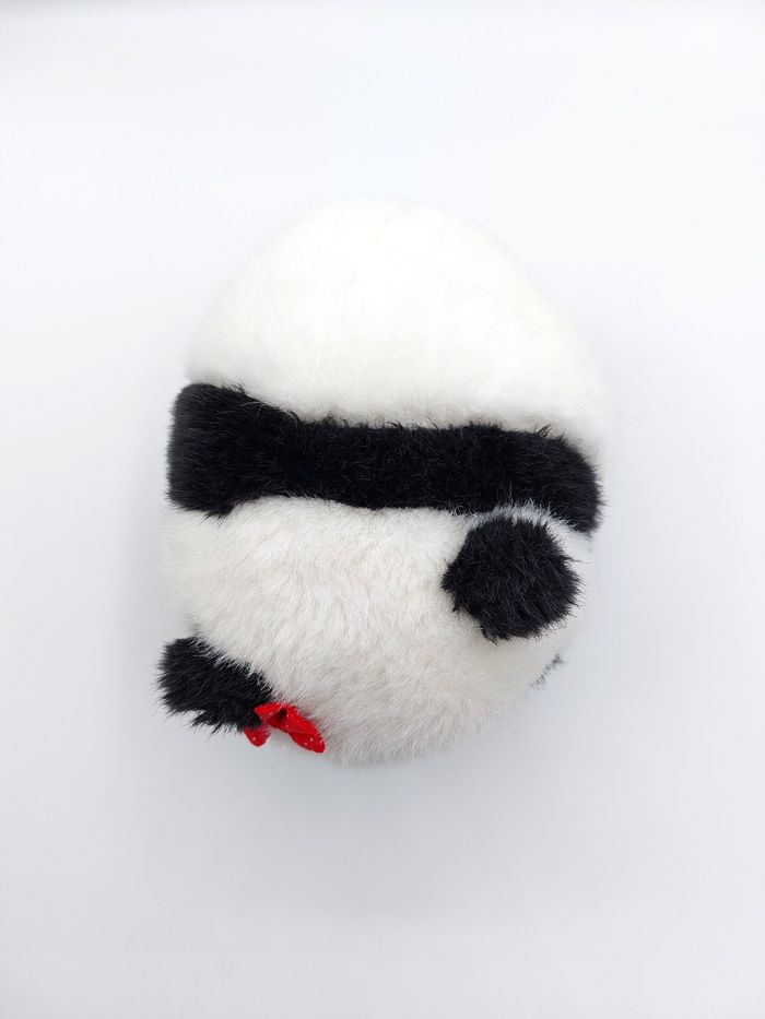 Petite peluche ours panda boule noir blanc nœud rouge pois 20 cm Vintage doudou - photo numéro 6