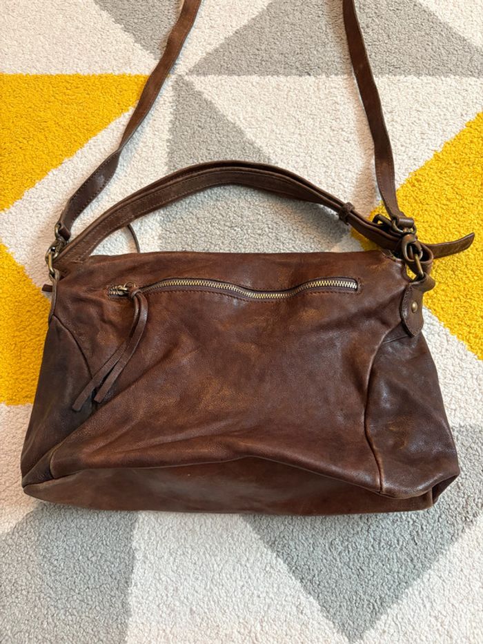 Sac à bandoulière en cuir marron Chantal B - photo numéro 3