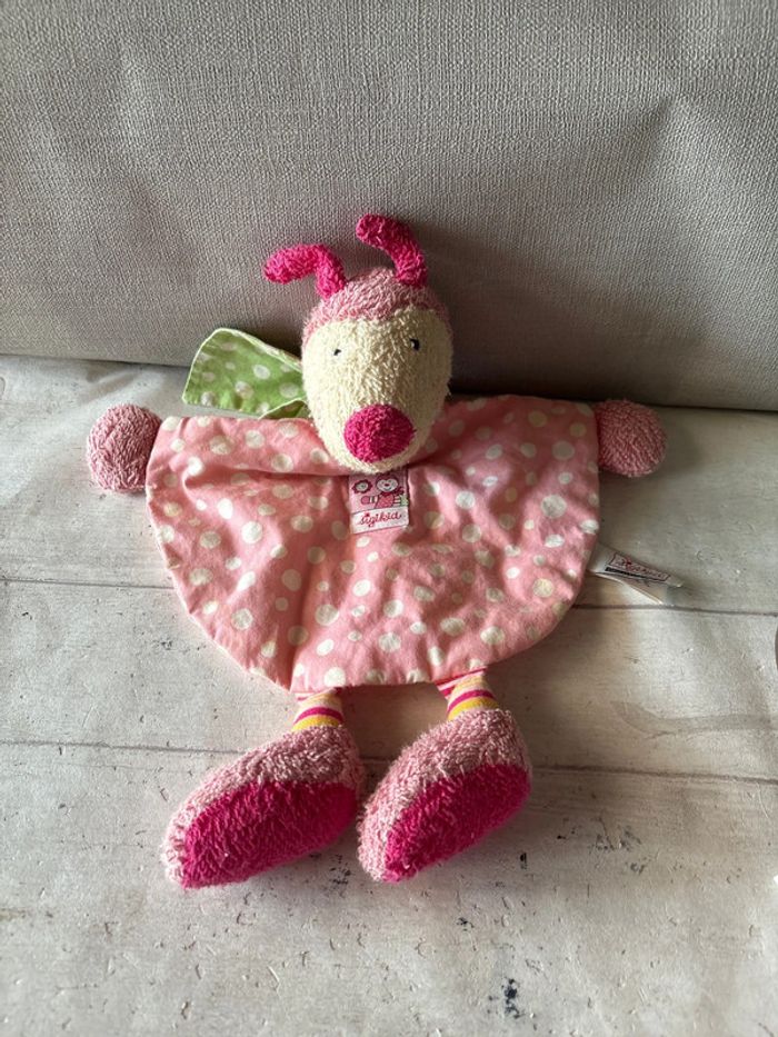 Doudou semi plat coccinelle 🐞 papillon 🦋 sigikid rose verte plus blanc