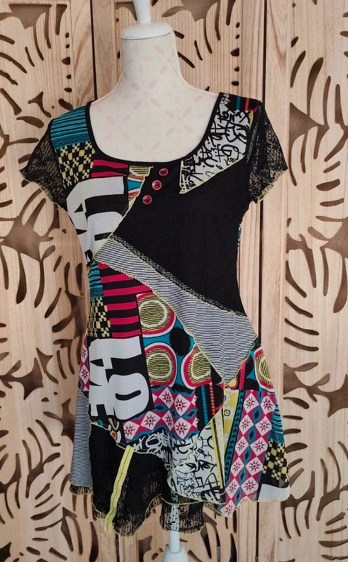 Robe mini imprimée et dentelle Taille 2