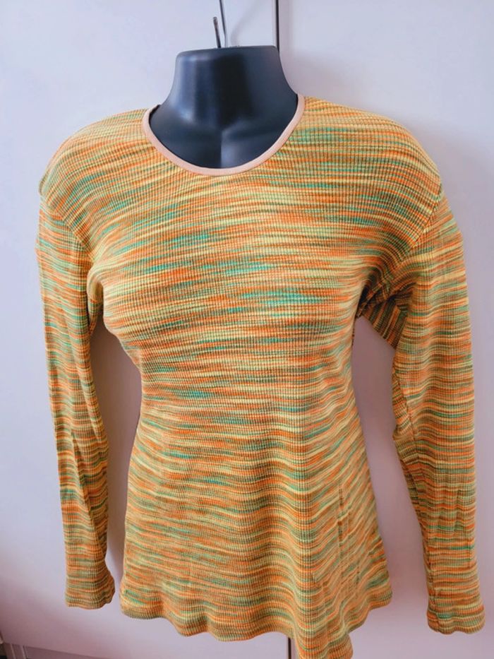 Tee shirt années 60 à rayures motifs psychédéliques vintage ancien taille S 36 - photo numéro 4