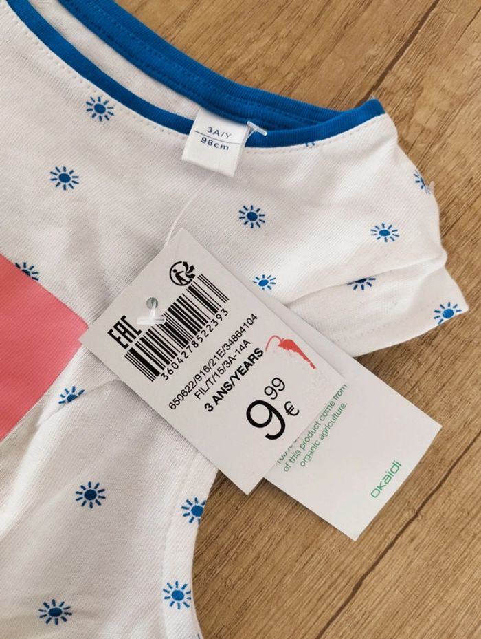 T-shirt manches courtes blanc et bleu fille Happy Holidays taille 3 ans Okaïdi - photo numéro 4