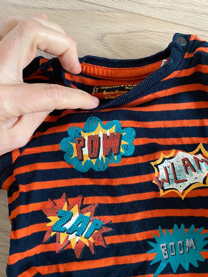 Lot de 5 t-shirts manches longues orchestra 6 mois très bon etat - photo numéro 2