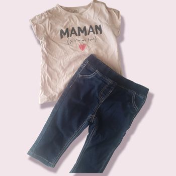 🌴 Ensemble fille taille 9 mois pantalon jean et t-shirt j'aime maman