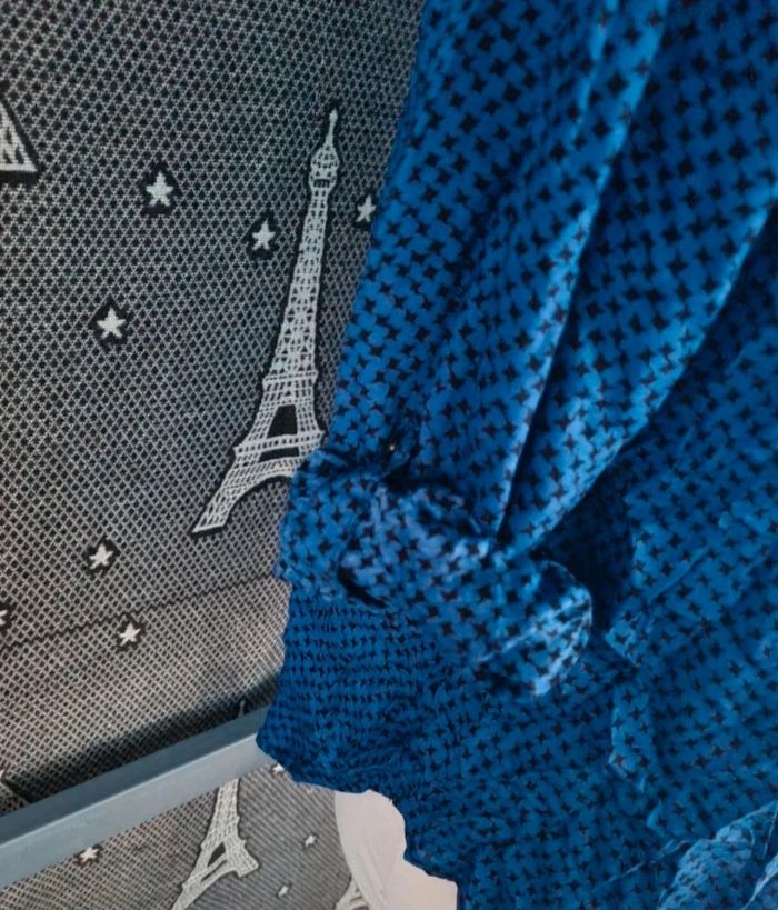 Blouse légère bleu à motifs manches retroussable taille 46 - photo numéro 8