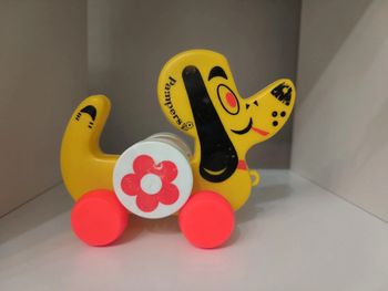 Vintage rétro année 70 petit chien à tirer clairbois pampers